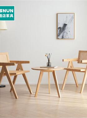 日式藤椅咖啡厅餐椅木有藤编餐桌椅实温莎LAO椅家用凳子靠椅背扶