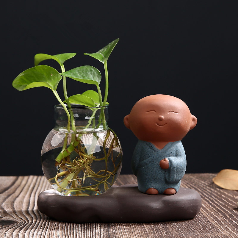 创意小和尚花器家居装饰品摆件绿萝花插花瓶陶瓷器皿水培花盆容器
