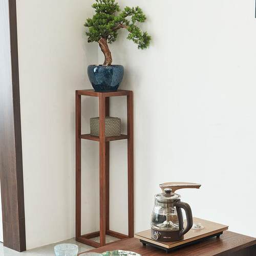 UGN几二层置实客厅新中花架物架阳台黑胡桃木子式落地式花木简约