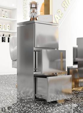 不锈钢发店工具柜推美发tj#u+y$*柜子廊工具台发收纳储物柜带理抽