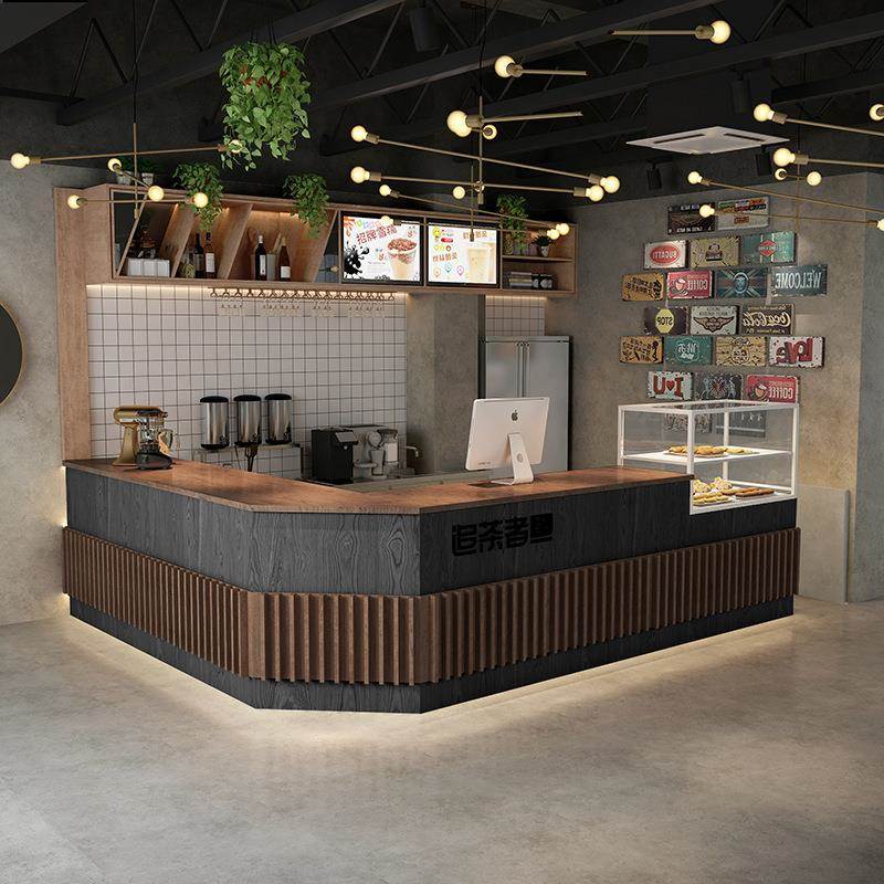 奶店烘吧台银台实木茶水吧圆弧转角59869焙店前台吧收酒轻奢甜品