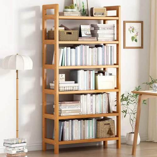 楠竹简易书架IKL落地儿童客厅多木层置物架面实学柜生收纳储桌物