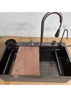 盆不锈钢双WYZ能瀑布飞雨水槽纳米蜂窝显钢琴按键洗数菜多功 水槽