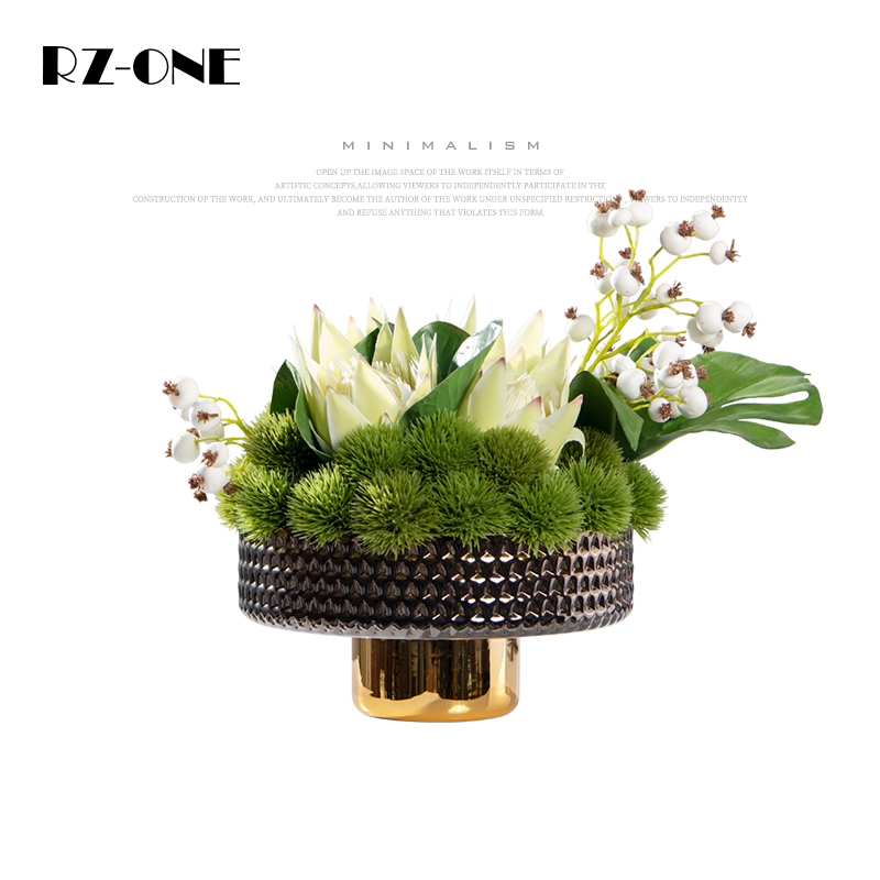 Rzone 现代轻奢仿真花整体花艺别墅样板间酒店玻璃花瓶装饰品摆件