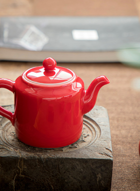 墨染留香陈清宜手工中国红茶壶红色陶瓷单壶红婚庆礼品茶具直爽壶