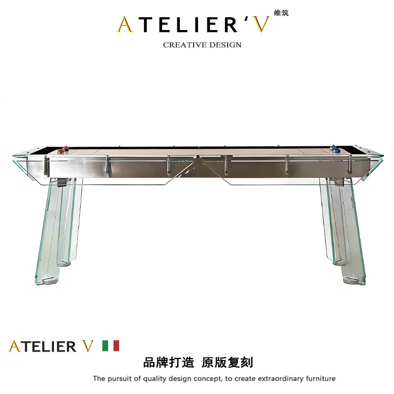 意式轻奢高级感透明钢化玻璃沙壶球桌别墅家用长方形设计师娱乐桌