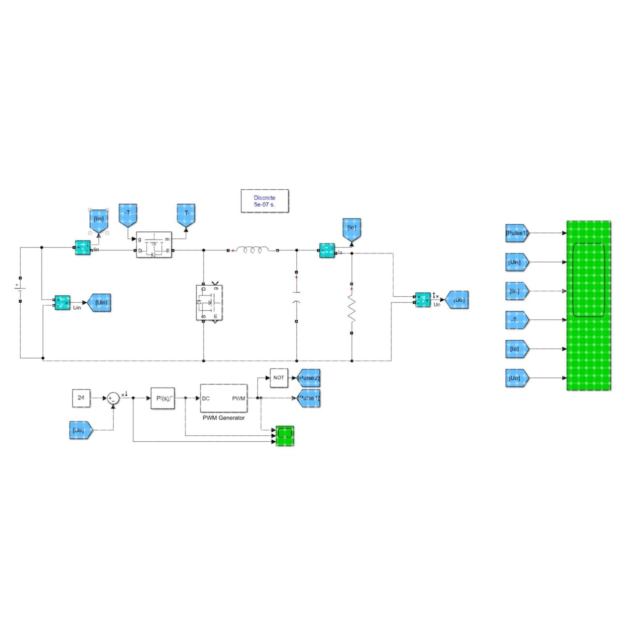 MATLAB/Simulink,同步Buck(降压斩波)电路仿真模型
