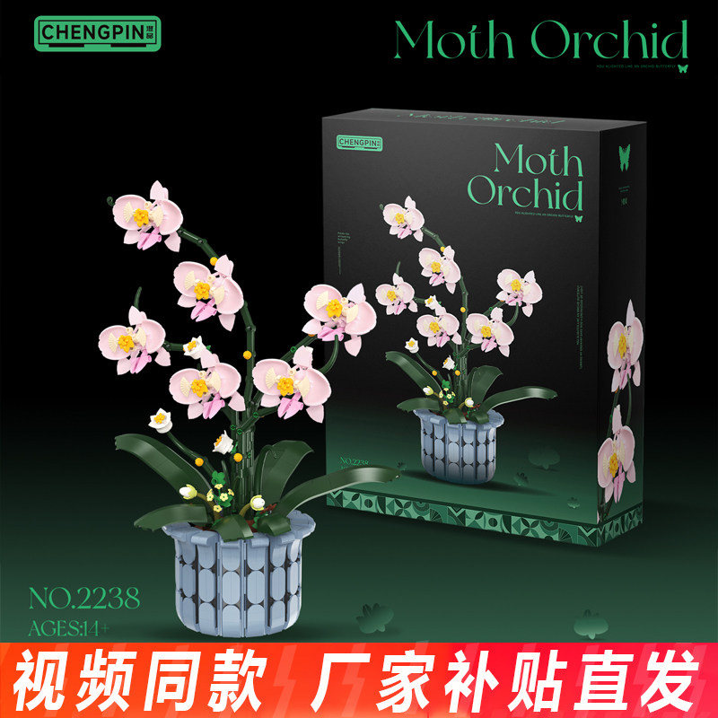 蝴蝶兰铃兰永生花积木仿真盆栽模型儿童益智拼装玩具桌面摆件礼物