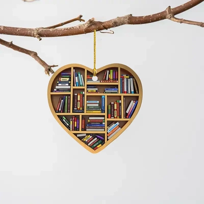 book lovers heart ornament亚克力爱心挂件书架吊牌圣诞节树挂件