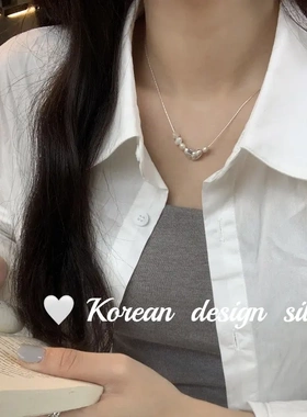 天然珍珠爱心项链不规则扁豆爱心珍珠锁骨链女法式轻奢小众叠戴