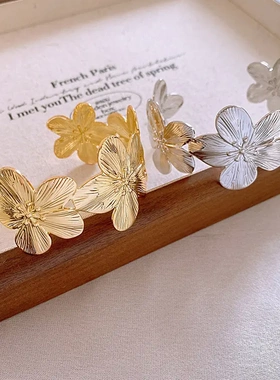 欧美个性花朵开口手镯小众新款潮流手环气质金属冷淡风手饰女