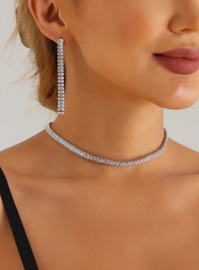 欧美饰品创意高级感水晶锆项链新款女气质可调节手链耳环套装