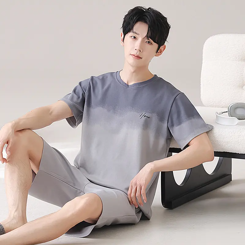 2025新款睡衣男士夏季纯棉薄款短袖短裤青少年男孩夏天家居服套装