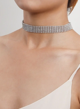 速卖通个性夜店束颈项链短款锁骨颈链多层满钻颈链