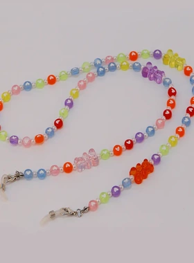 新款日韩透明爱心亚克力加珍珠防丢口罩链配饰时尚眼镜链