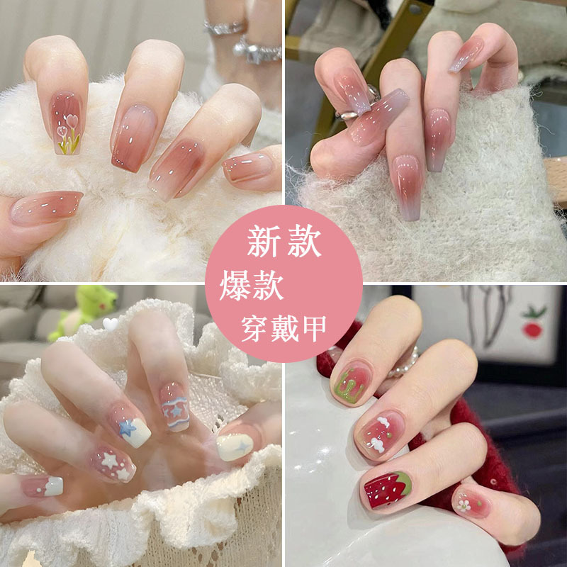 热销印刷假指甲贴片 抖音小红书同款美甲甲片 春夏穿戴甲短款