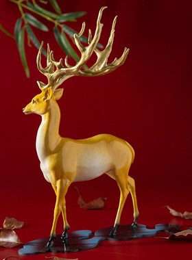 铜之美 铜鹿摆件一鹿昂扬博古架创意办公桌摆设手工铜工艺品礼品