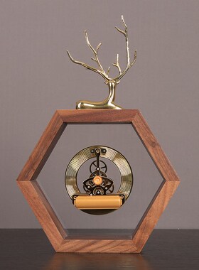 新中式创意胡桃木铜鹿座钟静音时钟台钟摆件客厅玄关卧室装饰钟表