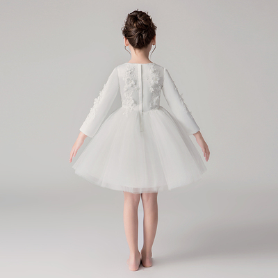 花童婚礼小女孩礼服冬天公主裙女童长袖加绒儿童钢琴演出服秋冬季