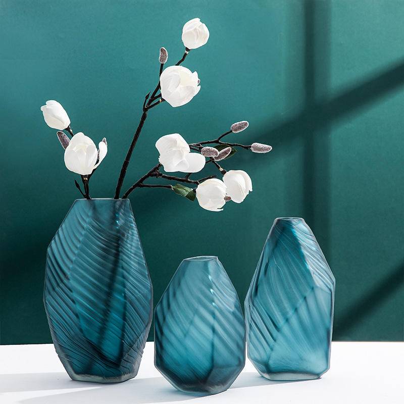 欧式磨砂玻璃花瓶样板房家居软装饰品客厅干花插花几何花瓶摆件