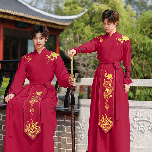 本命年衣服男绣花中国红汉服成人礼服2024红色男生马面裙套装春秋