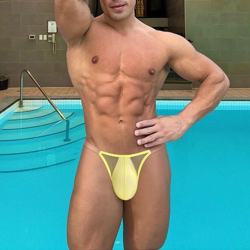 性感男士三角内裤高开叉低腰透明腰带个性男生内裤头夏季透气薄款