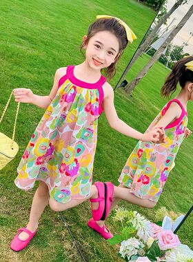 女童夏季连衣裙2024新款洋气纯棉儿童小女孩吊带裙子女宝宝背心裙