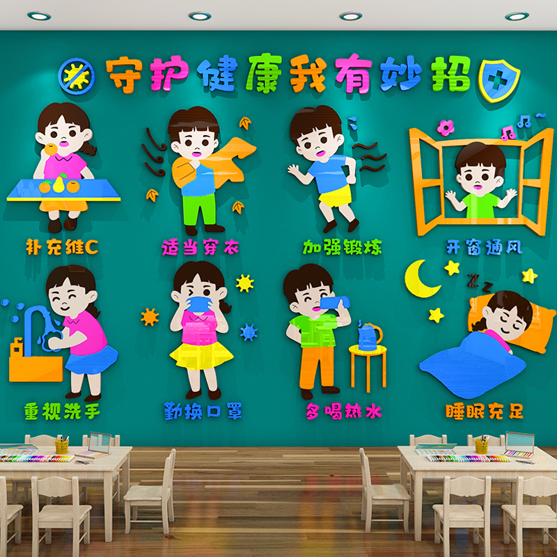 幼儿园墙面装饰预防疾病教室走廊楼梯环境布置健康环创主题墙贴3d
