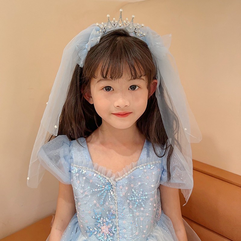 女童公主裙头纱宝宝生日皇冠发饰白色高端发卡婚纱头饰儿童发箍女
