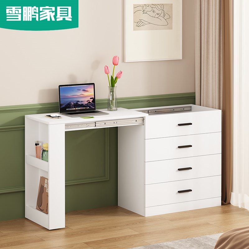 简约卧室可伸缩斗柜一体梳妆台书桌抽屉储物收纳柜化妆柜6K9