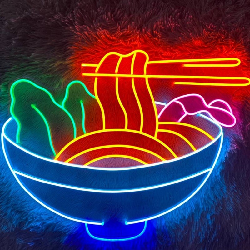 Led霓虹灯招财猫面馆拉面条创意装饰浪漫氛围插头灯牌定制
