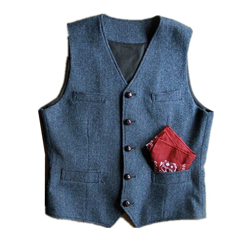 秋冬厚羊毛人字粗花呢英伦复古马夹加大码西装马甲男外套修身胖子