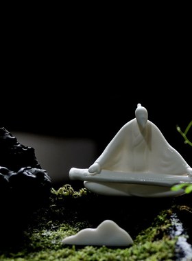 陶瓷古韵人物抚琴摆件客厅书房禅意装饰盆景造景桌面茶盘创意摆设