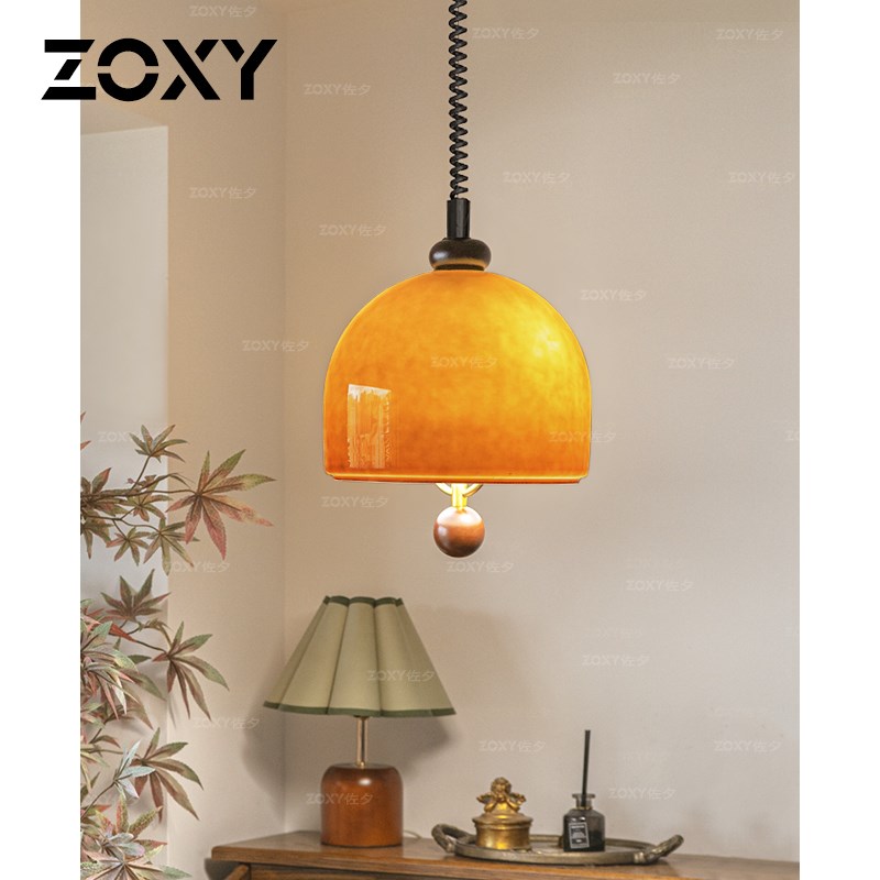 中古餐厅吊灯可升降法式侘寂风玻璃吧台茶室vintage餐桌复古灯