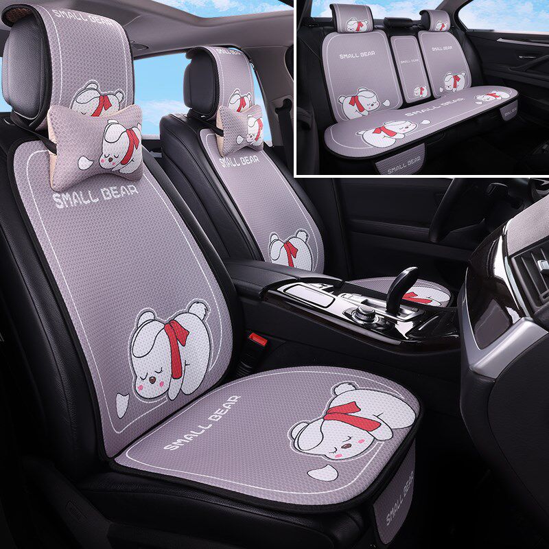 汽车坐垫四季通用透气蜂窝可爱卡通网红女神款夏季凉垫防滑座垫套
