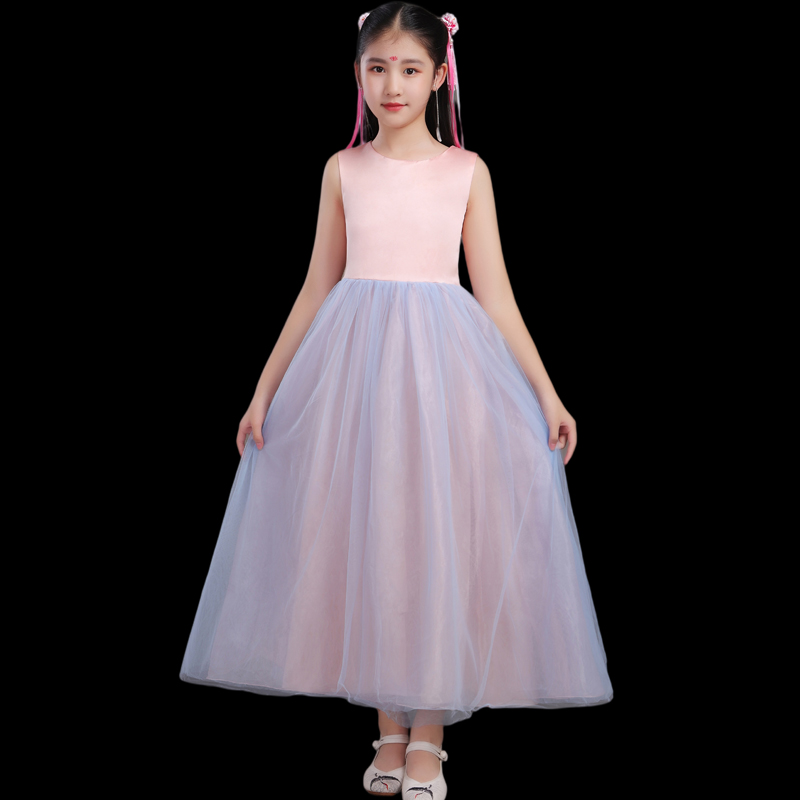 儿童中式礼服女童古筝演出服中国风连衣长纱裙二胡琵琶舞台表演服