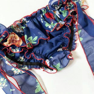 可穿雪纺纱中腰舒适女内裤 系带蝴蝶结小裙摆可爱男体女款 情侣男士