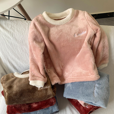 儿童家居服上衣冬季女童暖暖裤保暖秋冬套装睡衣男童法兰绒两件套