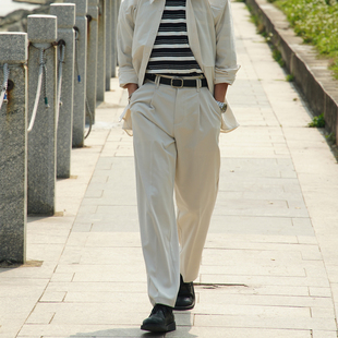 复古港风西装 男宽松直筒80老爹西裤 裤 高腰休闲裤 阔腿裤 何记港风