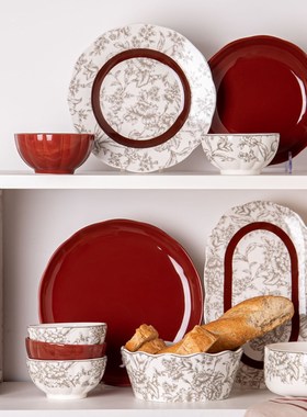 纪恋布拉格新婚红色碗碟餐具套装送新人家用新款盘子碗筷礼盒装