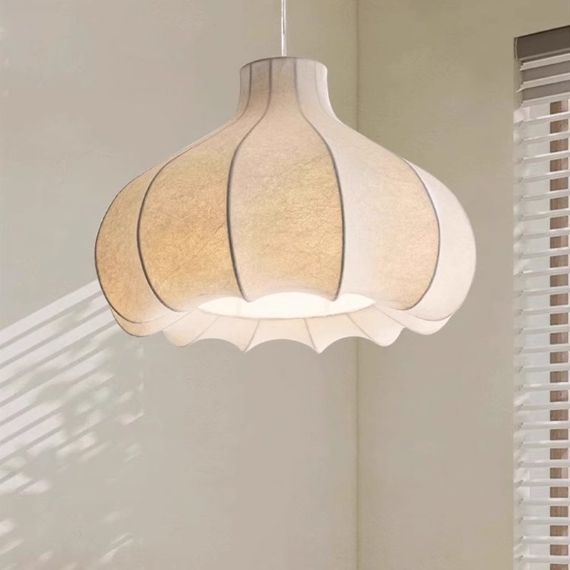 洋葱头卧室书房吊灯中古侘寂风蚕丝灯法式奶油风客厅餐厅布艺灯具