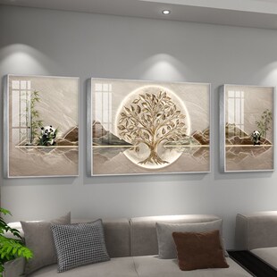 轻奢抽象沙发背景墙装饰画高级感客厅奶油风壁画三联组合大气挂画