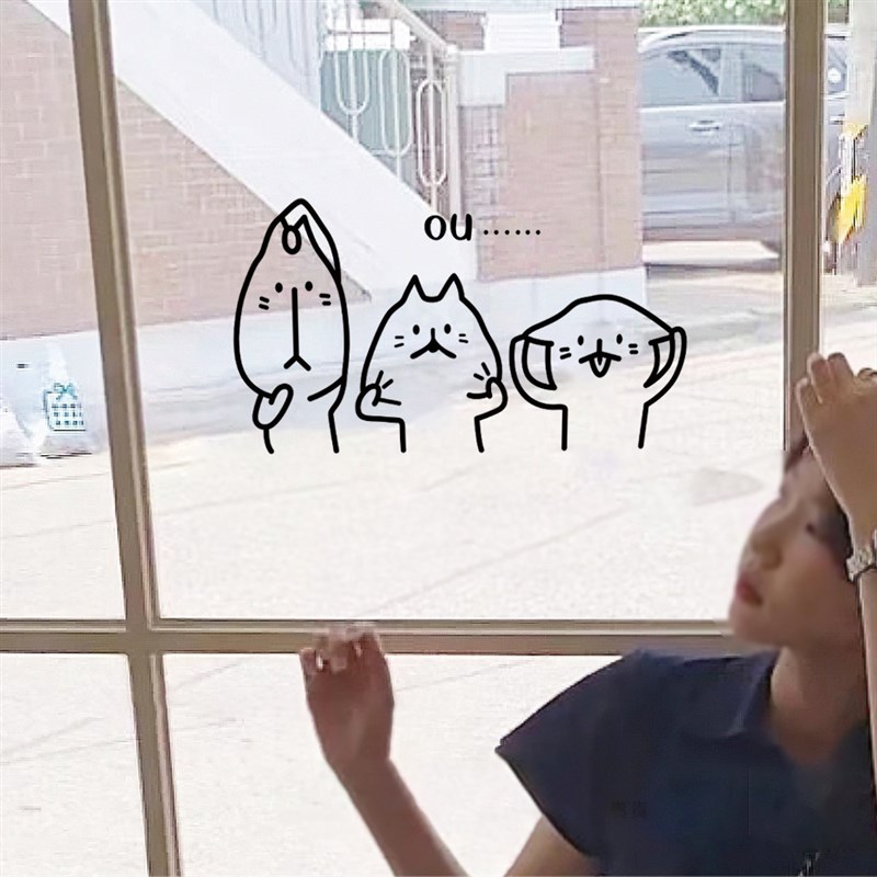 创意个性捏脸防水小猫墙壁贴纸柜子玻璃移动门防撞贴宠物店装饰