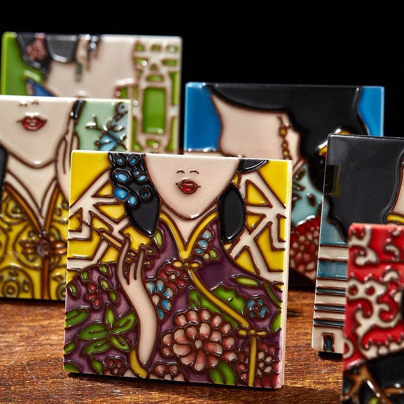 中国风手绘瓷板画墙贴 创意陶瓷旗袍摆件 外事出国送老外礼品包邮