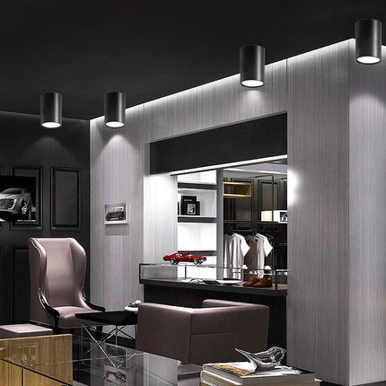 led明装筒灯圆形COB吊线射灯吸顶式过道背景墙北欧免钻孔中性筒灯