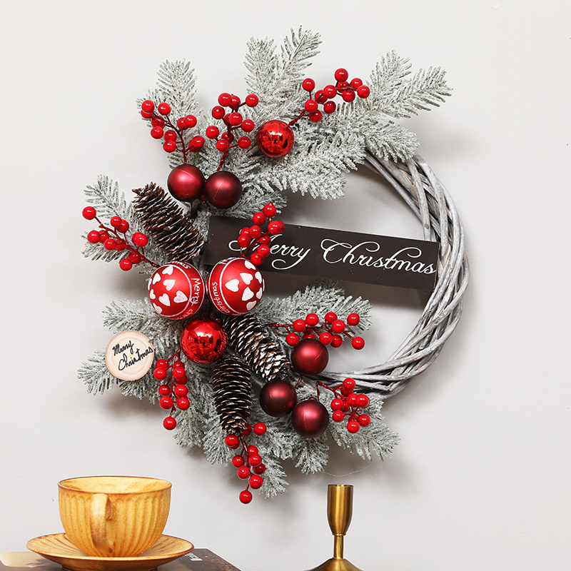 2023圣诞节装饰品40cm花环藤圈门挂墙挂酒店商场门口场景布置摆件