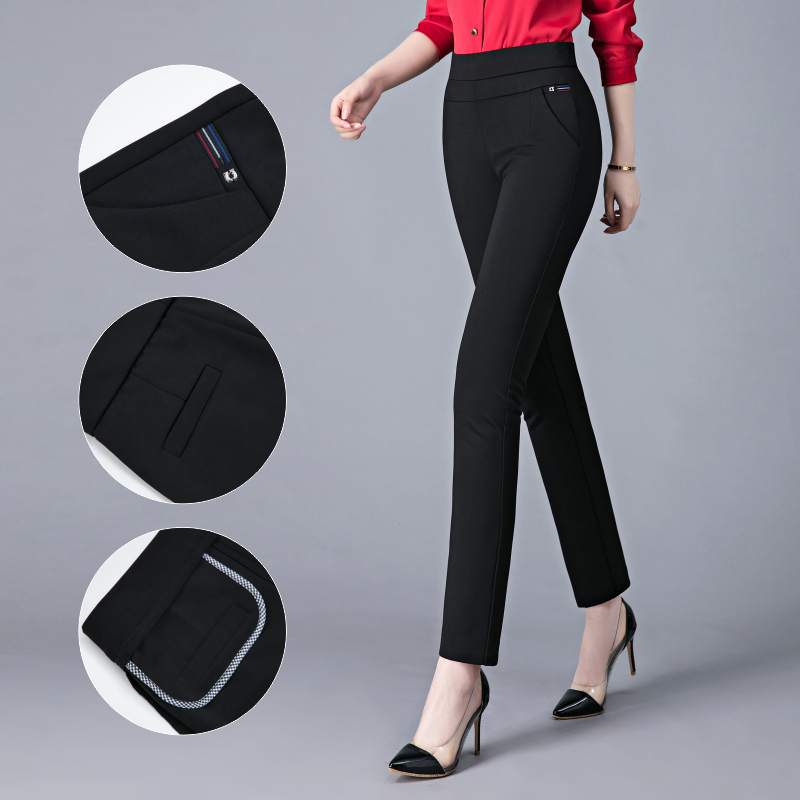 2023夏季新款松紧腰中年女裤高腰大码显瘦中老年黑色薄款直筒长裤