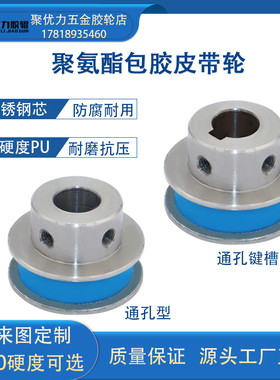 平皮带用滑轮HBPUS聚氨酯压入型防止跑偏肋键槽型包胶不锈钢滚筒