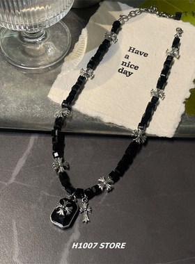 十字花暗黑冷淡风男款锁骨链小众设计感女生颈链嘻哈风项链毛衣链