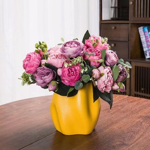 餐桌花瓶矮款宽口大口径客厅插花结婚花瓶摆件花一对装饰陶瓷花器